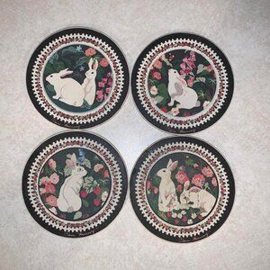 Set of 4 matching ceramic bunny coasters; cork backs; like new condition